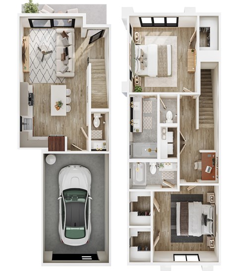Floor plan for 2 beds, 2.5 baths, 1198 sqft
